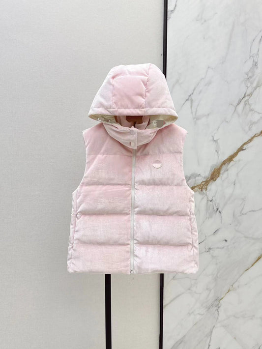 Corduroy down vest with detachable hood