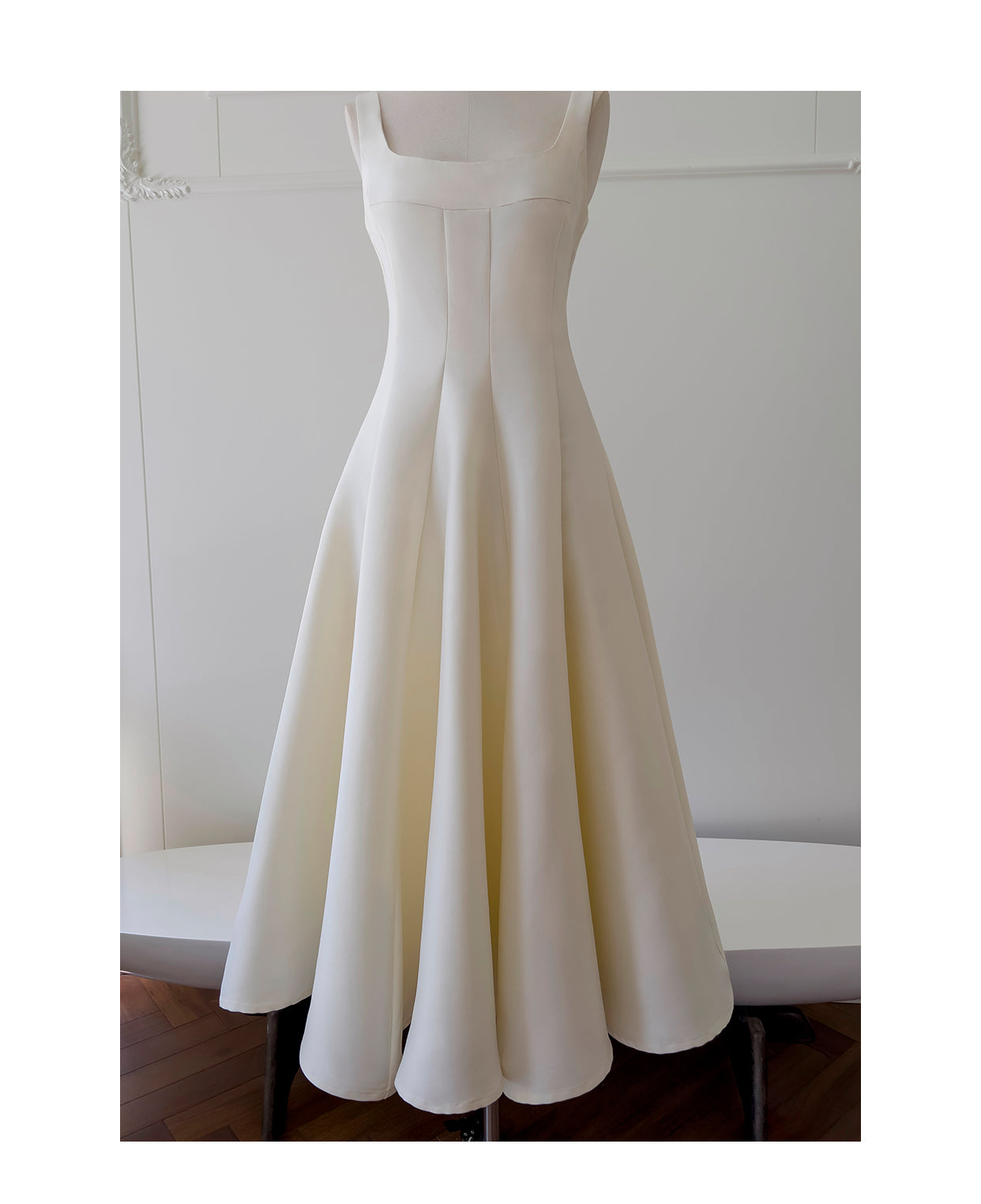 Off-white glossy satin slip dress