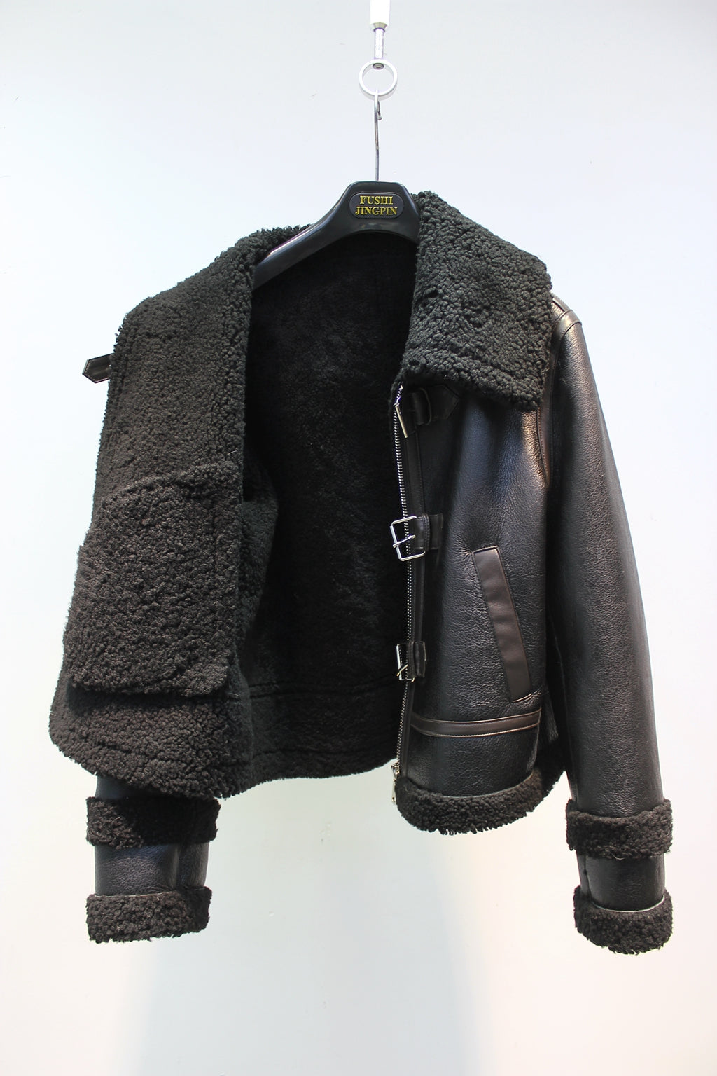 Original imported sheepskin all-in-one design motorcycle fur jacket