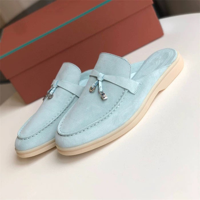 Genuine leather flat casual half-slipper loafers
