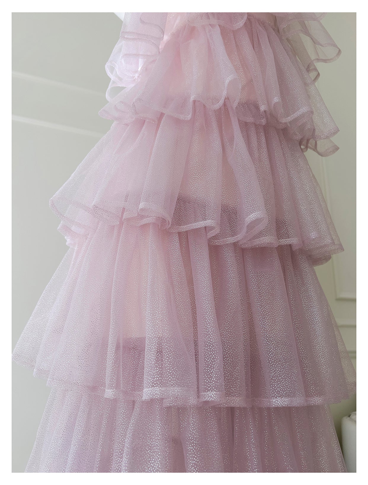 Pink Mesh Gold Stamping Suspender Cake Skirt Birthday Party Dress