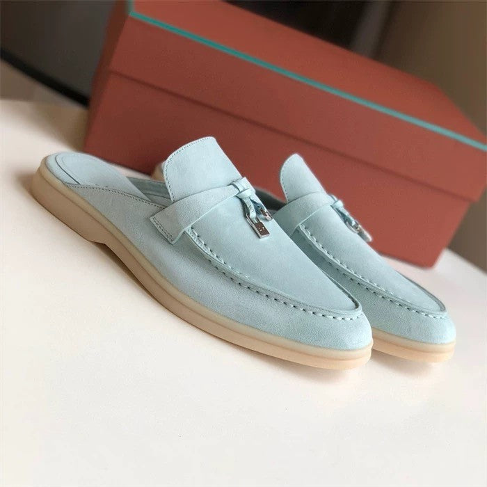 Genuine leather flat casual half-slipper loafers