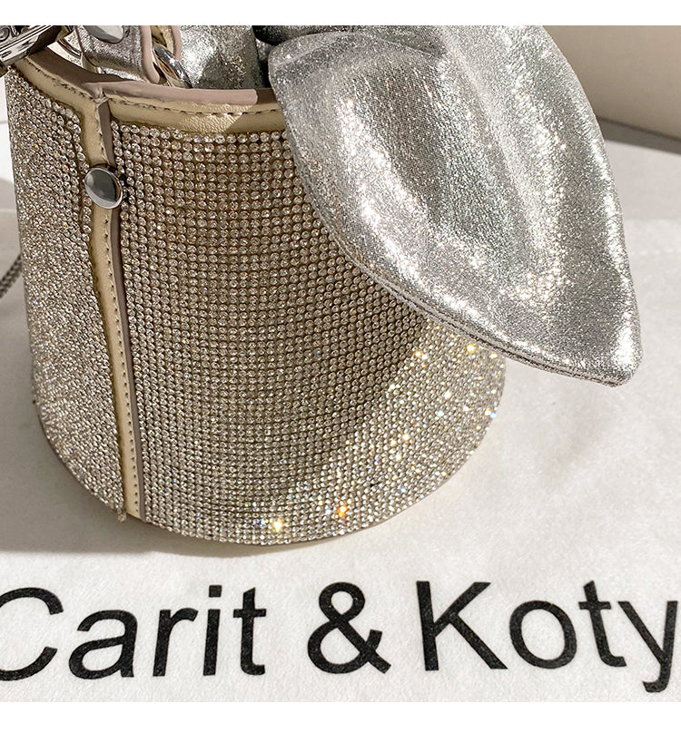 Trendy fashion diamond bow bucket bag chain bag