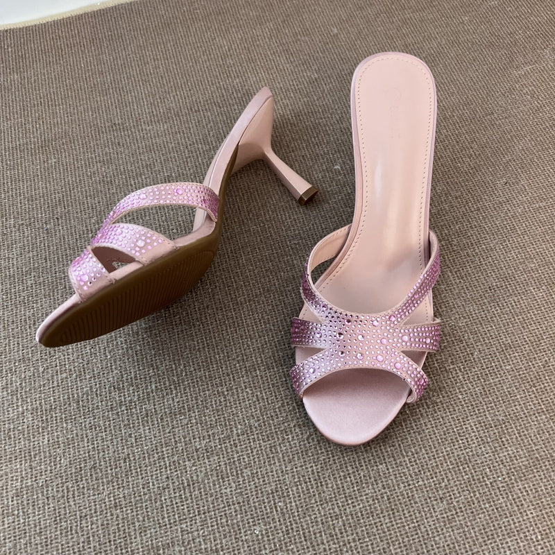 Sequined round toe stiletto sandals and high heels