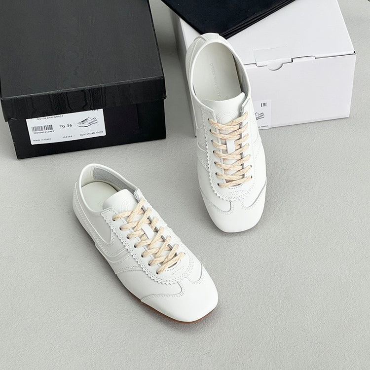 Suede stitching sports flat lace-up casual shoes