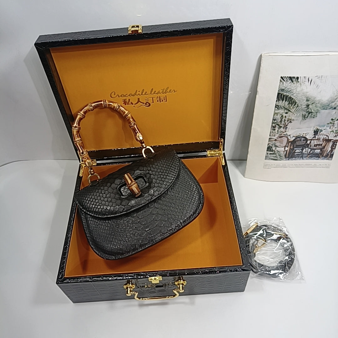 Luxurious genuine python skin bamboo bag 22cm fashionable women's bag