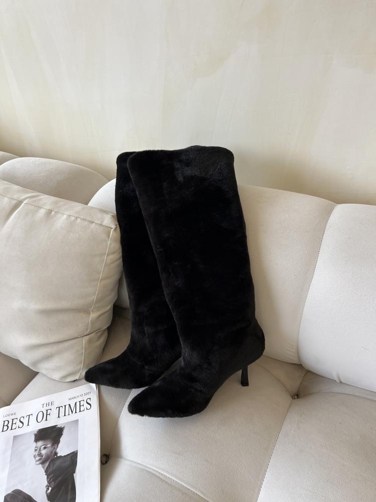 New autumn and winter beige fur boots high heel snow boots
