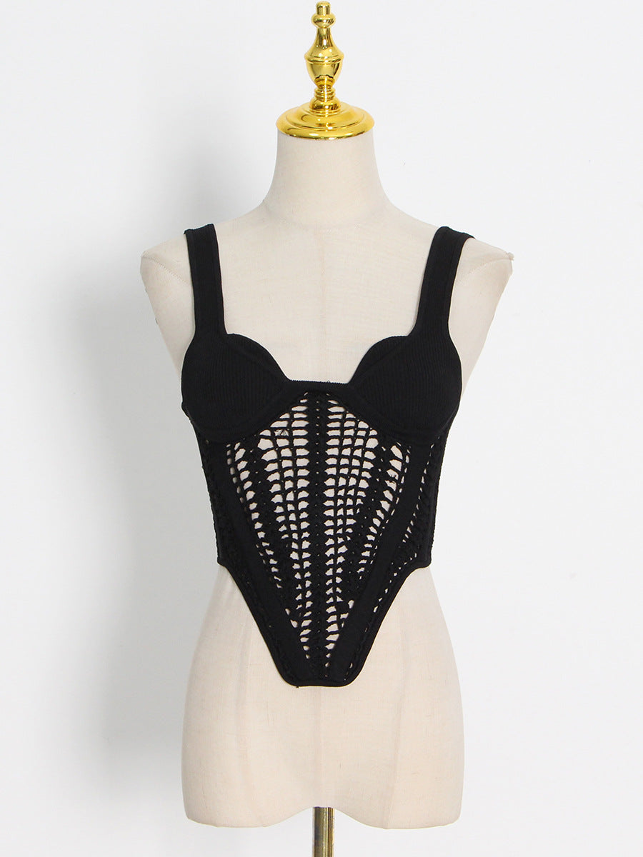 Fishbone corset sexy hollow handmade hook-knitted suspender belt