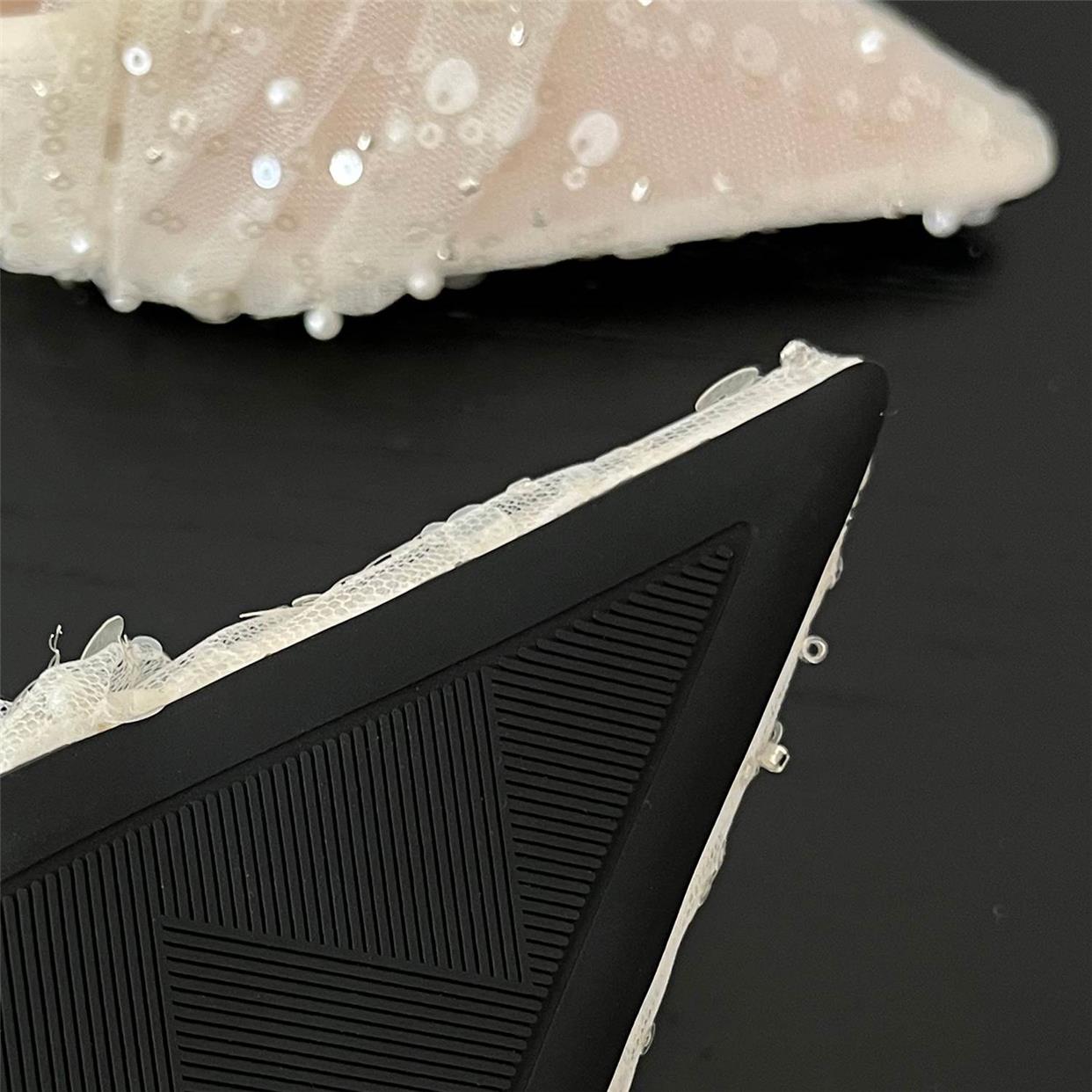 Mesh half slippers sequin pointed toe shoes