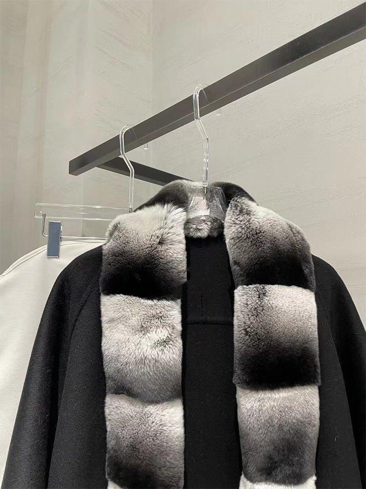 Rex rabbit fur placket wool fur coat