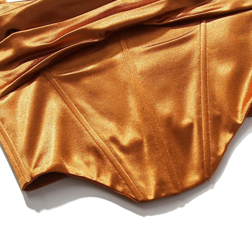 Satin and rhinestone strap midriff-baring slim-fit outer bra