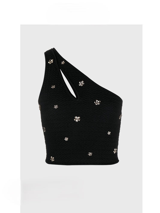 Black one-shoulder camisole short style hot girl style