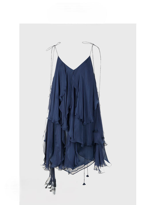 Blue ruffled camisole top design