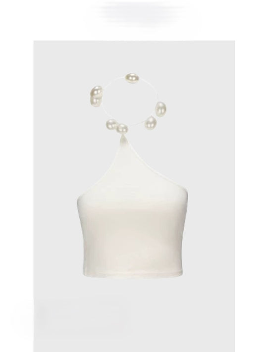 Pearl halter neck short vest