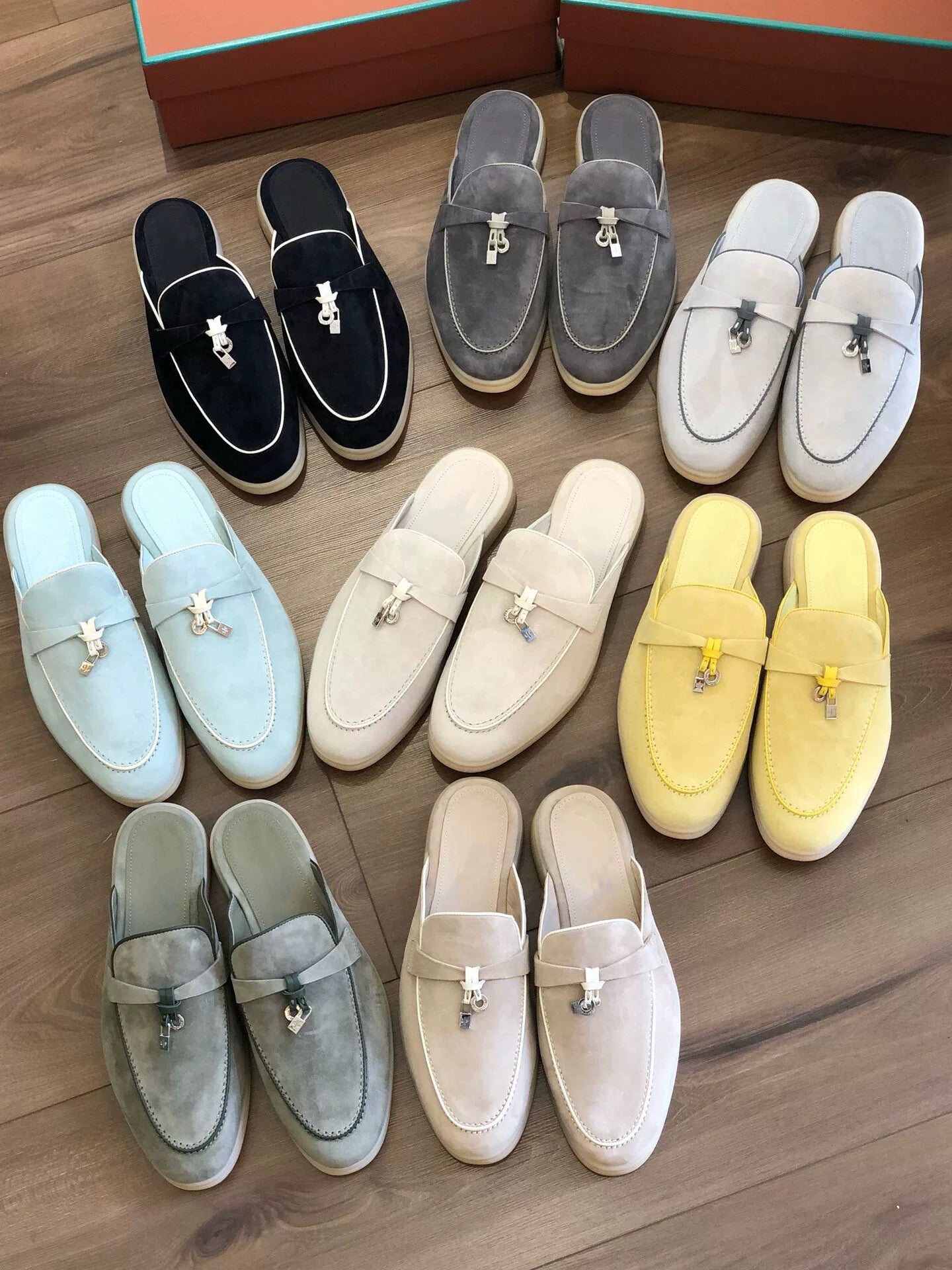 Genuine leather flat casual half-slipper loafers