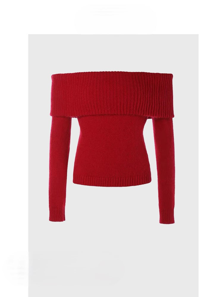 Red off-shoulder short sweater