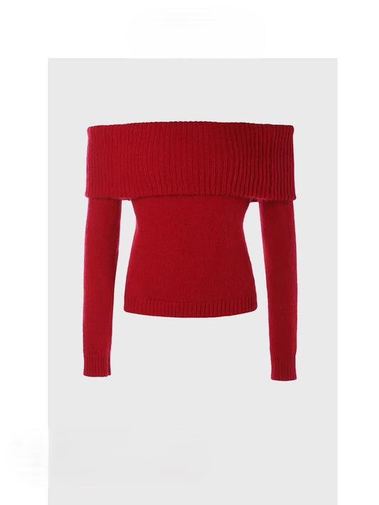 Red off-shoulder short sweater