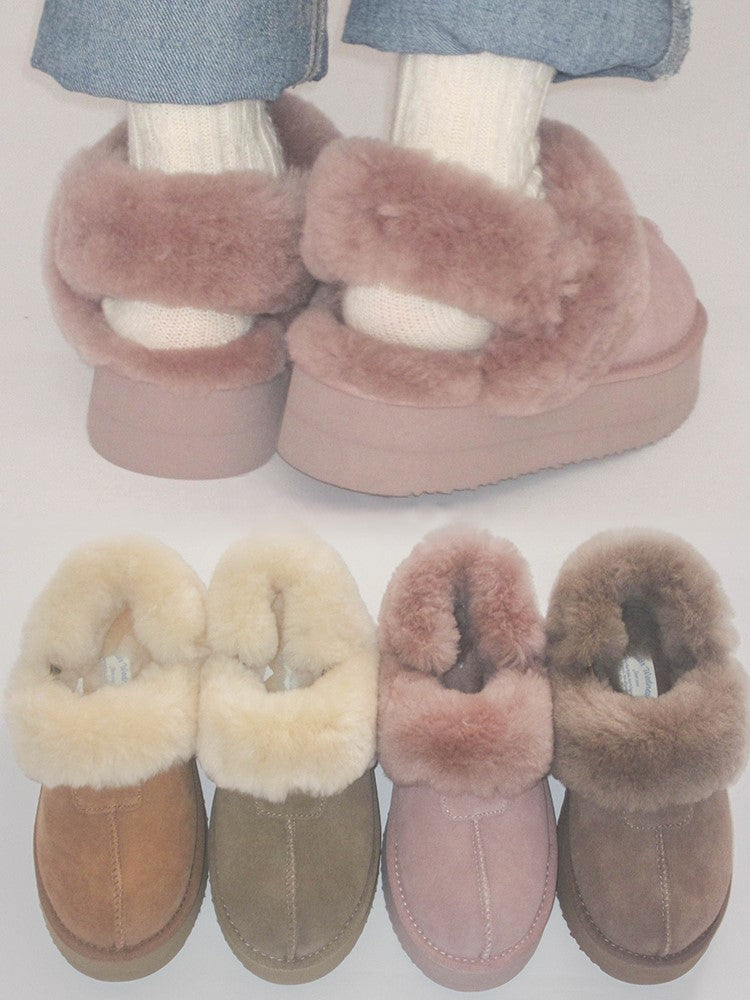 Handmade fur and velvet cotton shoes