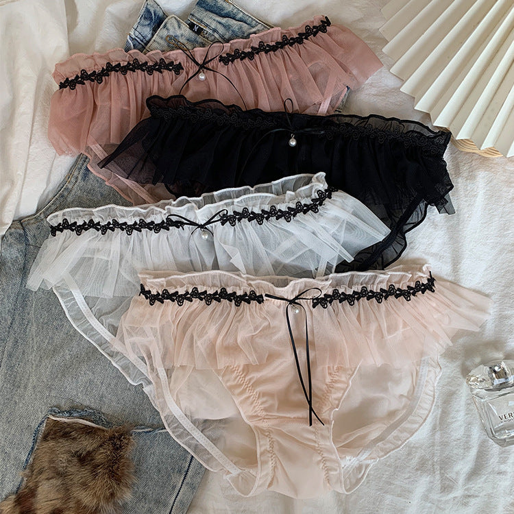 Flower bud lace mesh cotton crotch panties