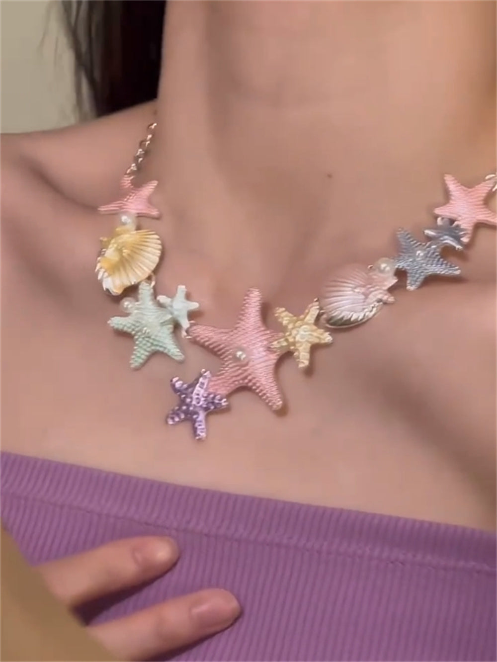 European and American style pendant colorful starfish shell pearl necklace