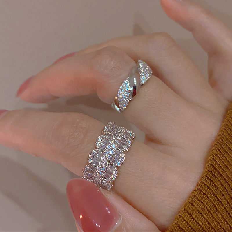 Zirconia wide index finger ring personalized petal ring light luxury exquisite ring