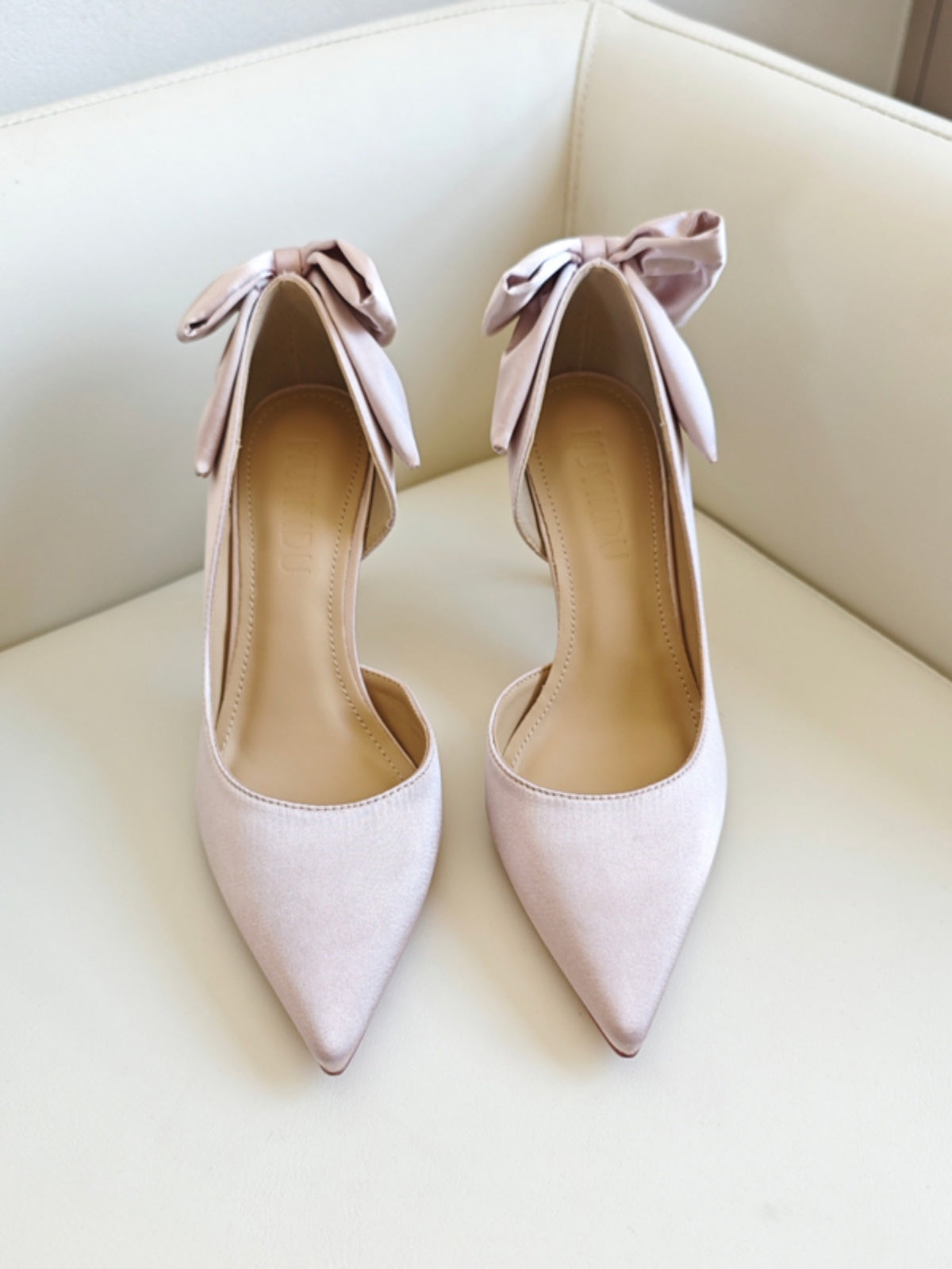 Bow-tie fashionable banquet satin shallow stiletto shoes