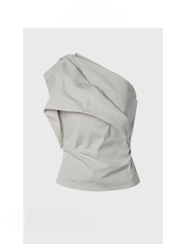 Pleated one-shoulder camisole