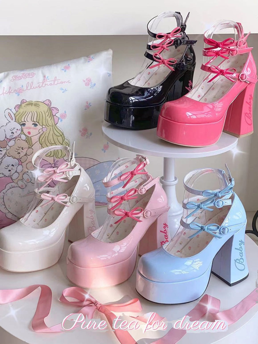 Barbie Diary·Original bow platform high heels thick