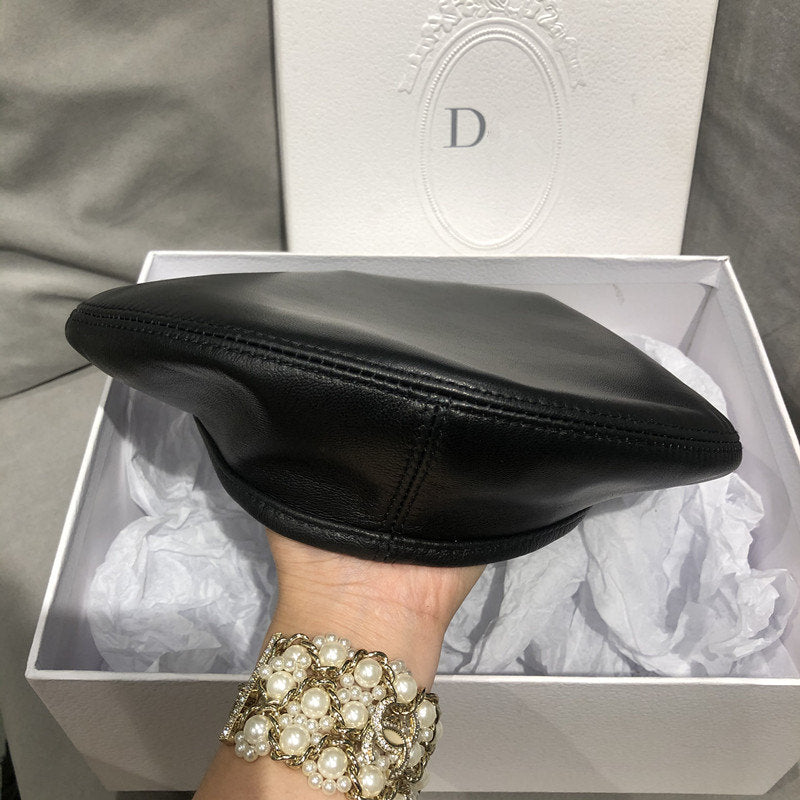 Genuine leather Korean style lambskin beret