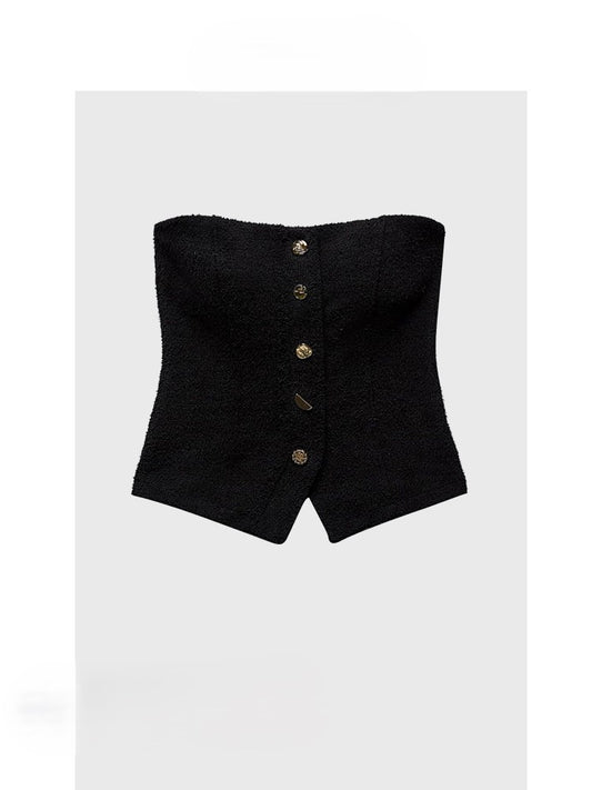 Black knitted tube top French style high-end feel