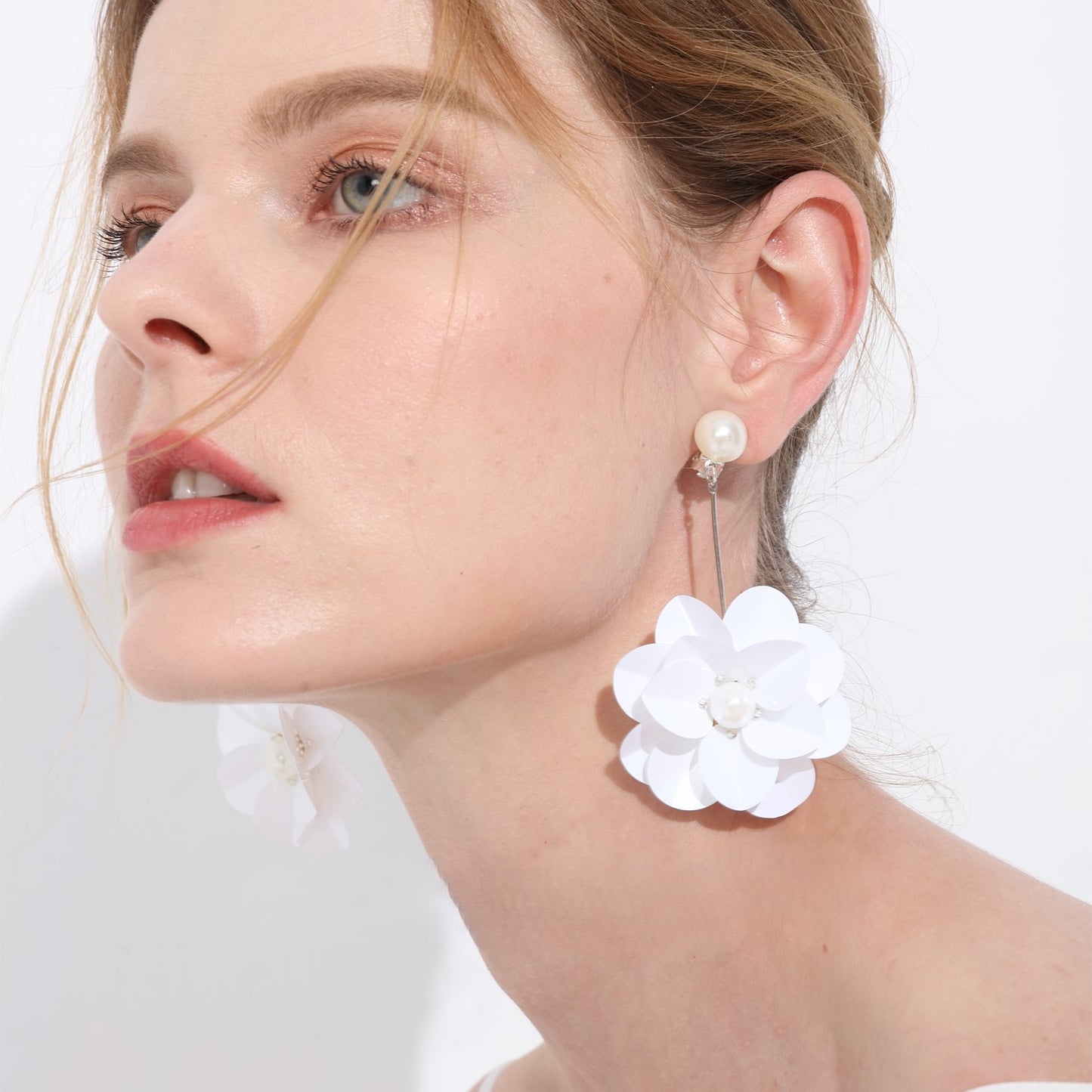 White Camellia Earrings