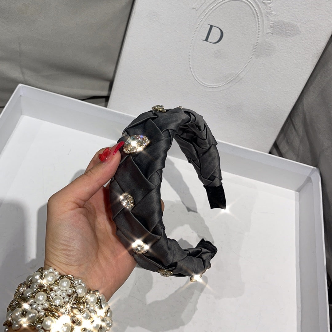 Korean style wide-brim braided rhinestone headband