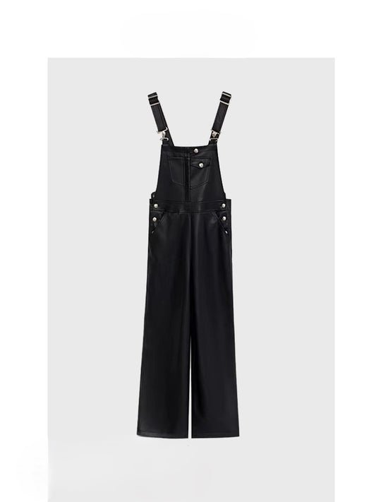 Black PU leather overalls