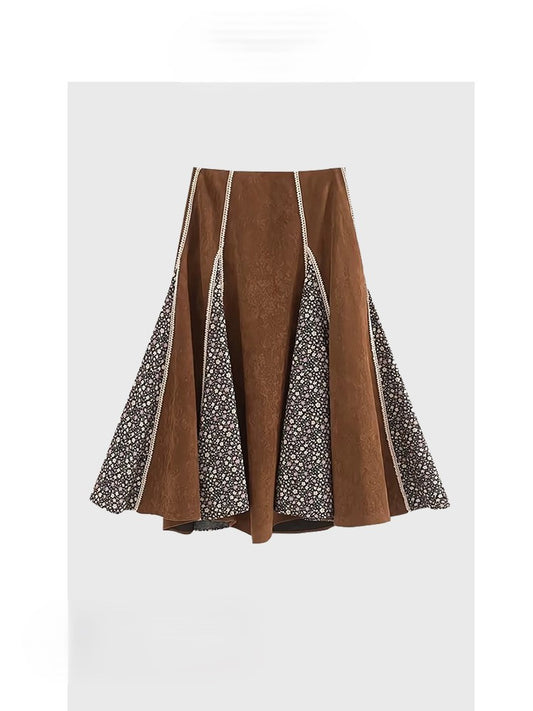 Suede patchwork floral skirt