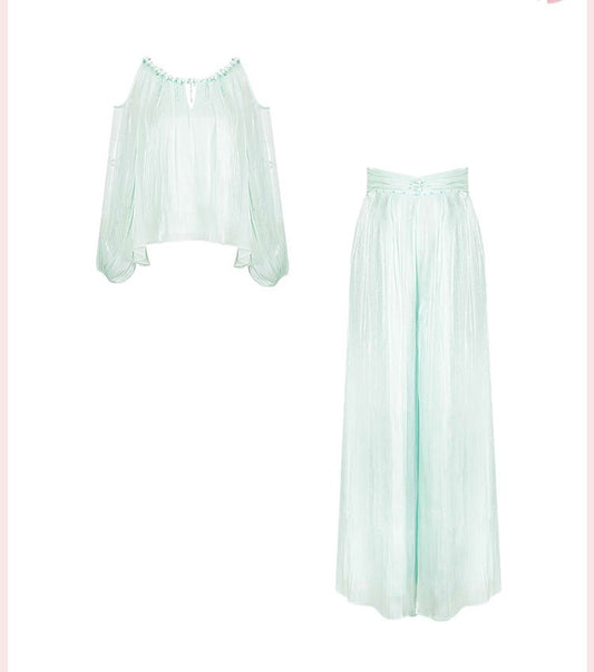 Women's loose off-shoulder two-piece suit