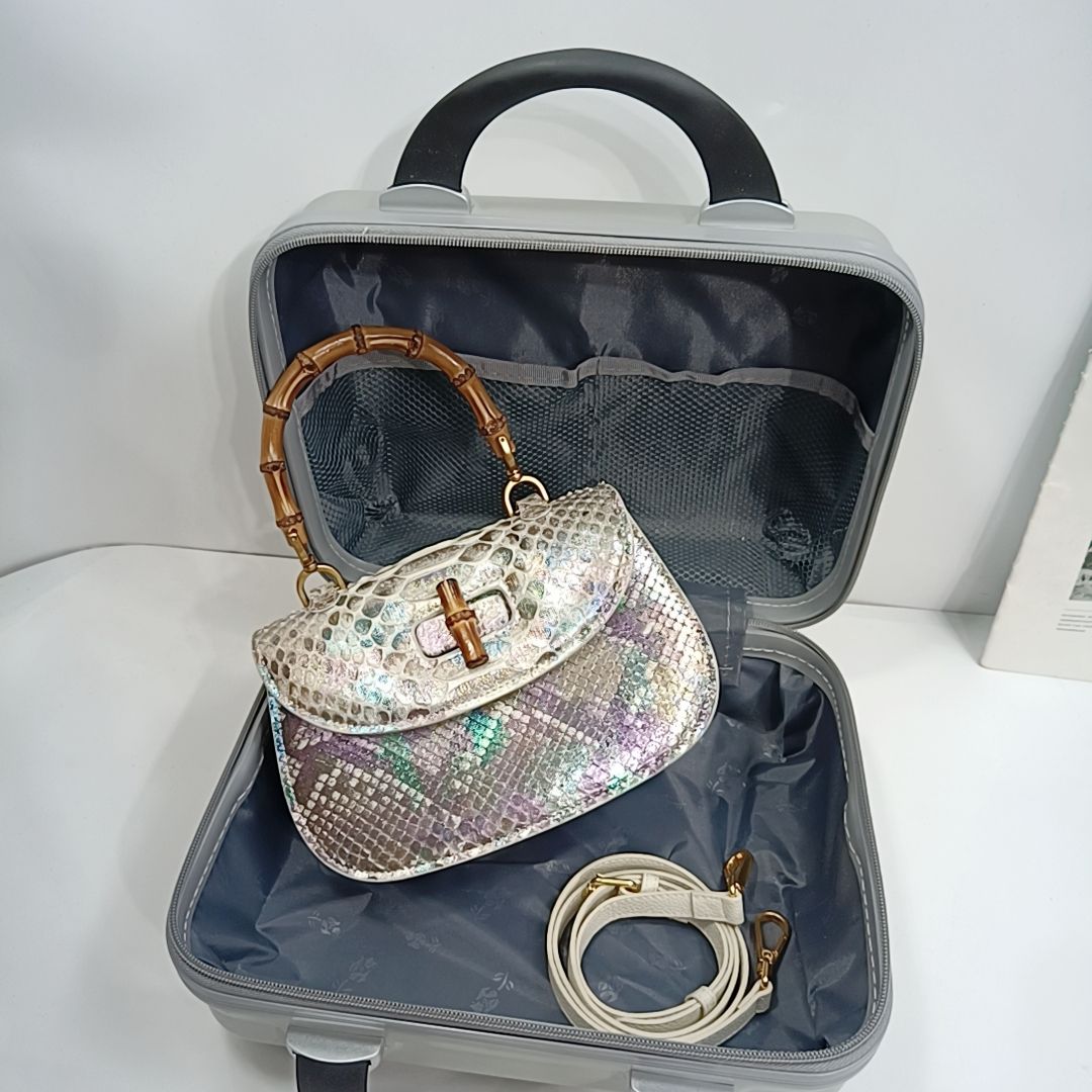Luxurious genuine python skin bamboo bag 22cm fashionable women's bag