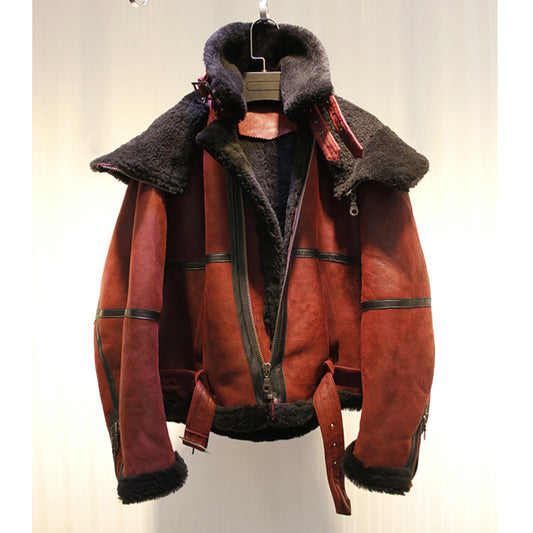 Lmported genuine fur all-in-one pilot jacket fur