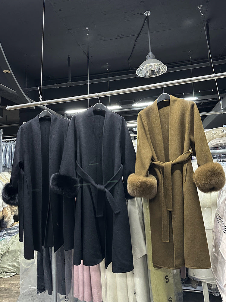 wool coat oversized fox fur