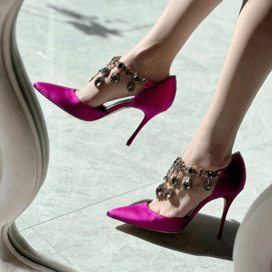 Rhinestone pointed toe high heel shoes