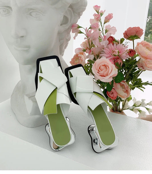 Square toe braided mules with wavy bottom