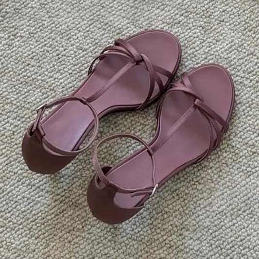 New round toe thin strap combination high heel sandals
