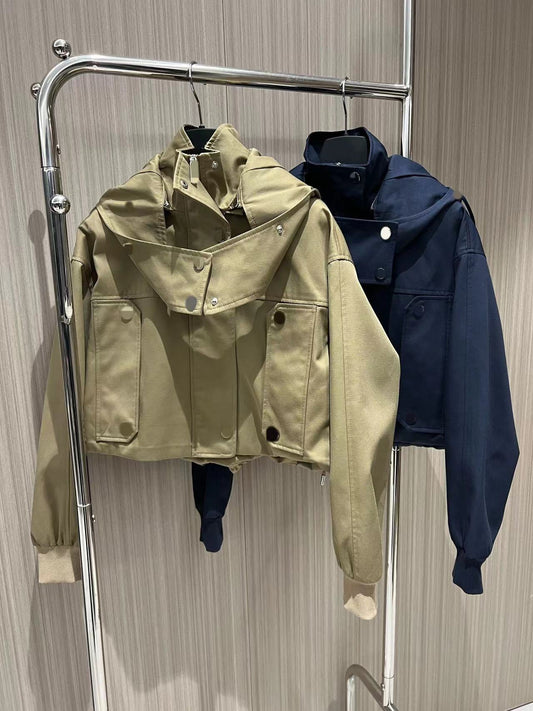 Cape hooded short windbreaker jacket