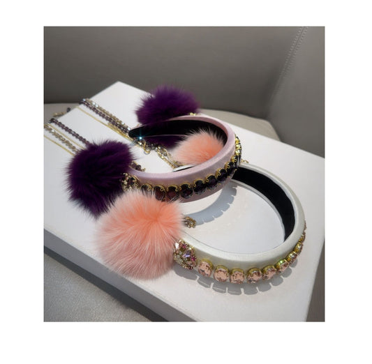 Rabbit fur ball tassel chain headband