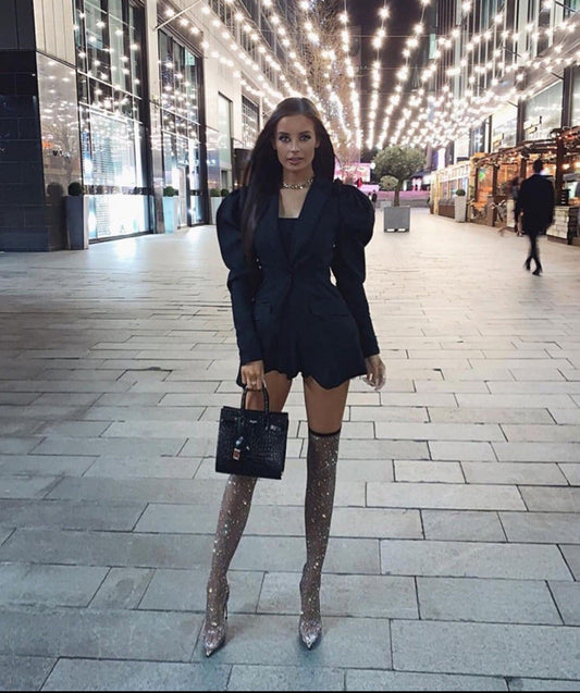 Diamond fishnet socks boots over the knee socks boots