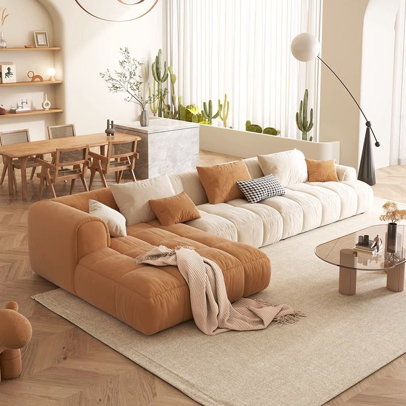 Cream style cat scratch cloth sofa combination modern simple small apartment living room light luxury corner module sofa