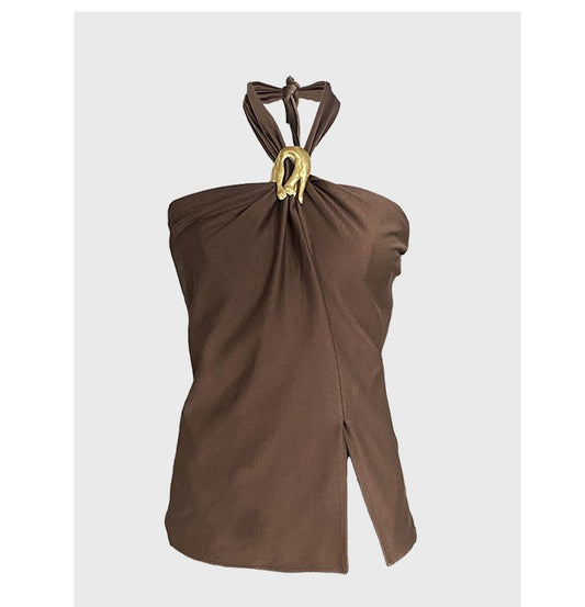 French halter neck suit dress for ladies, retro two-piece suit
