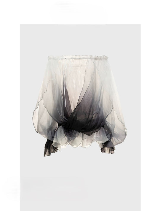 French gradient one-shoulder top with ladylike temperament