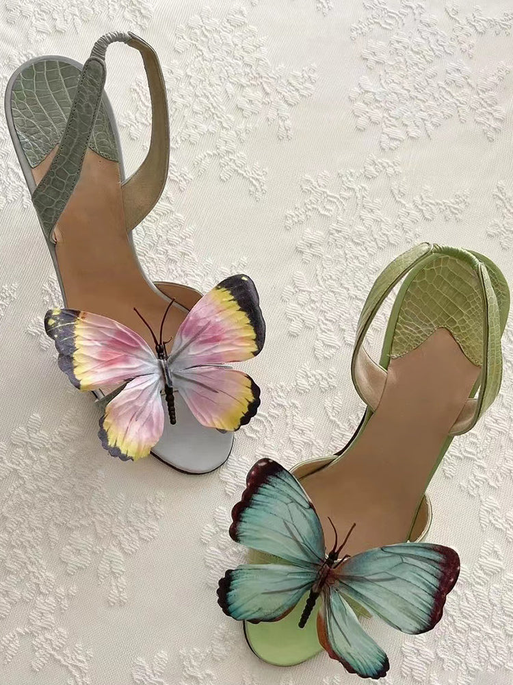 Stunning stiletto open toe sandals with butterfly embellishment