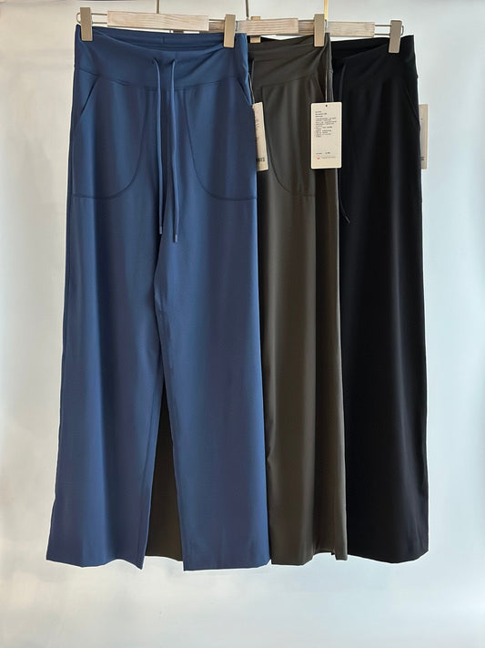 High waist drawstring straight yoga pants