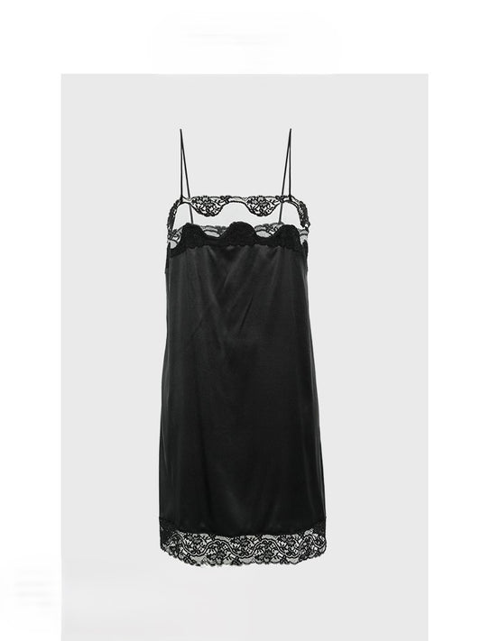 Black lace suspender dress